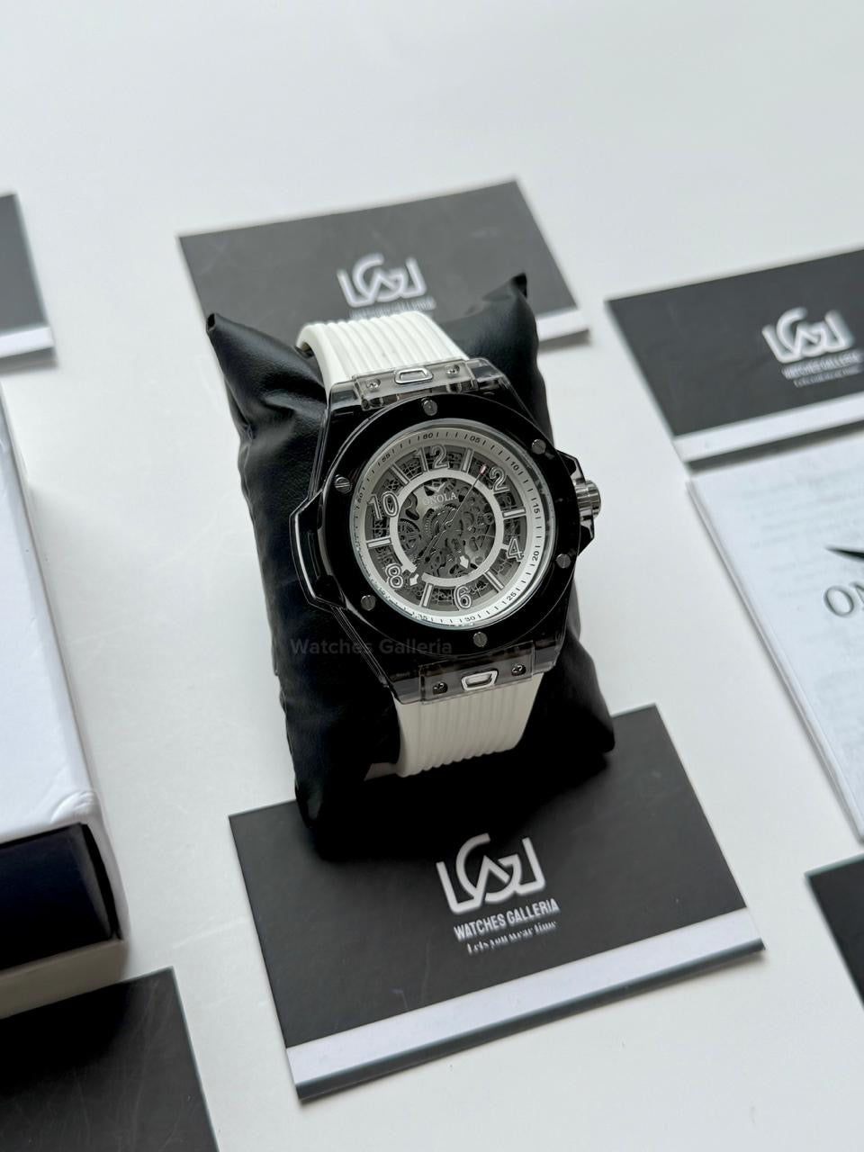 Onola ON3836 Oak Skeleton White Black Automatic Watch – 49mm Transparent Dial, Bold Sport Design, Pakistan Edition