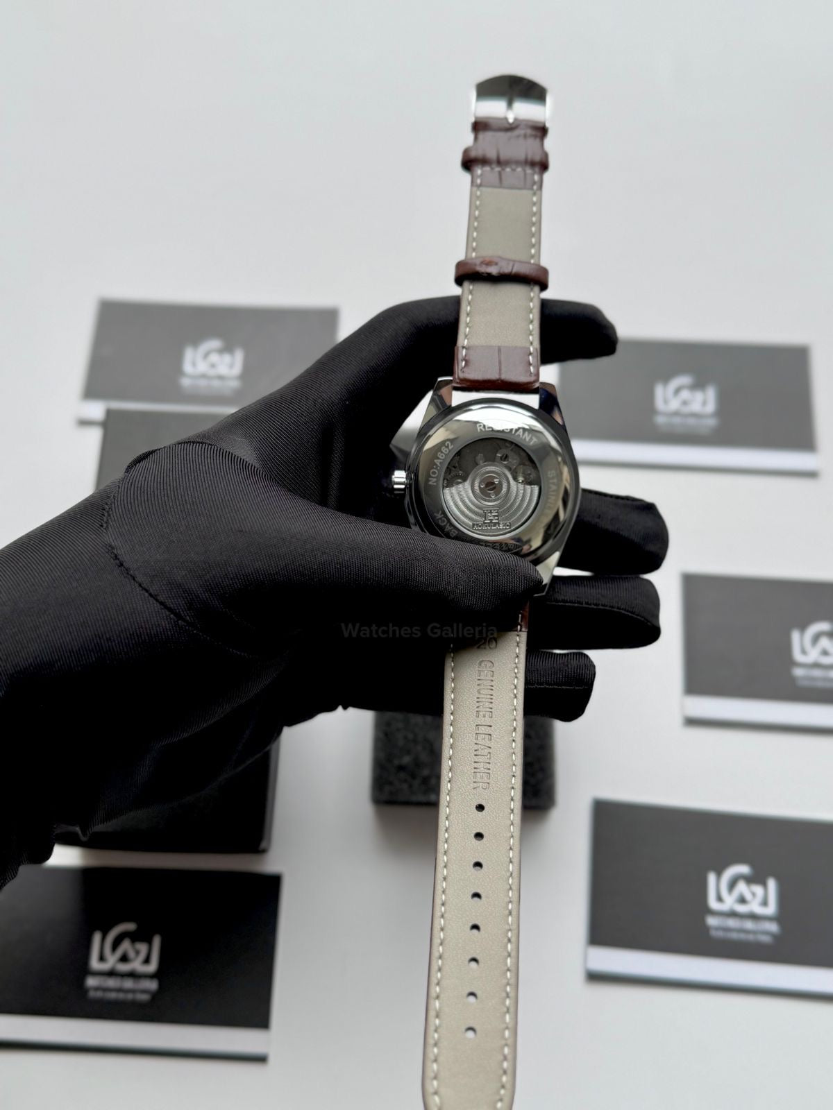 Aokulasic AOKU032 Moonphase Flywheel Automatic Watch 40mm Brown Silver | 21 Jewels Mechanical Watch