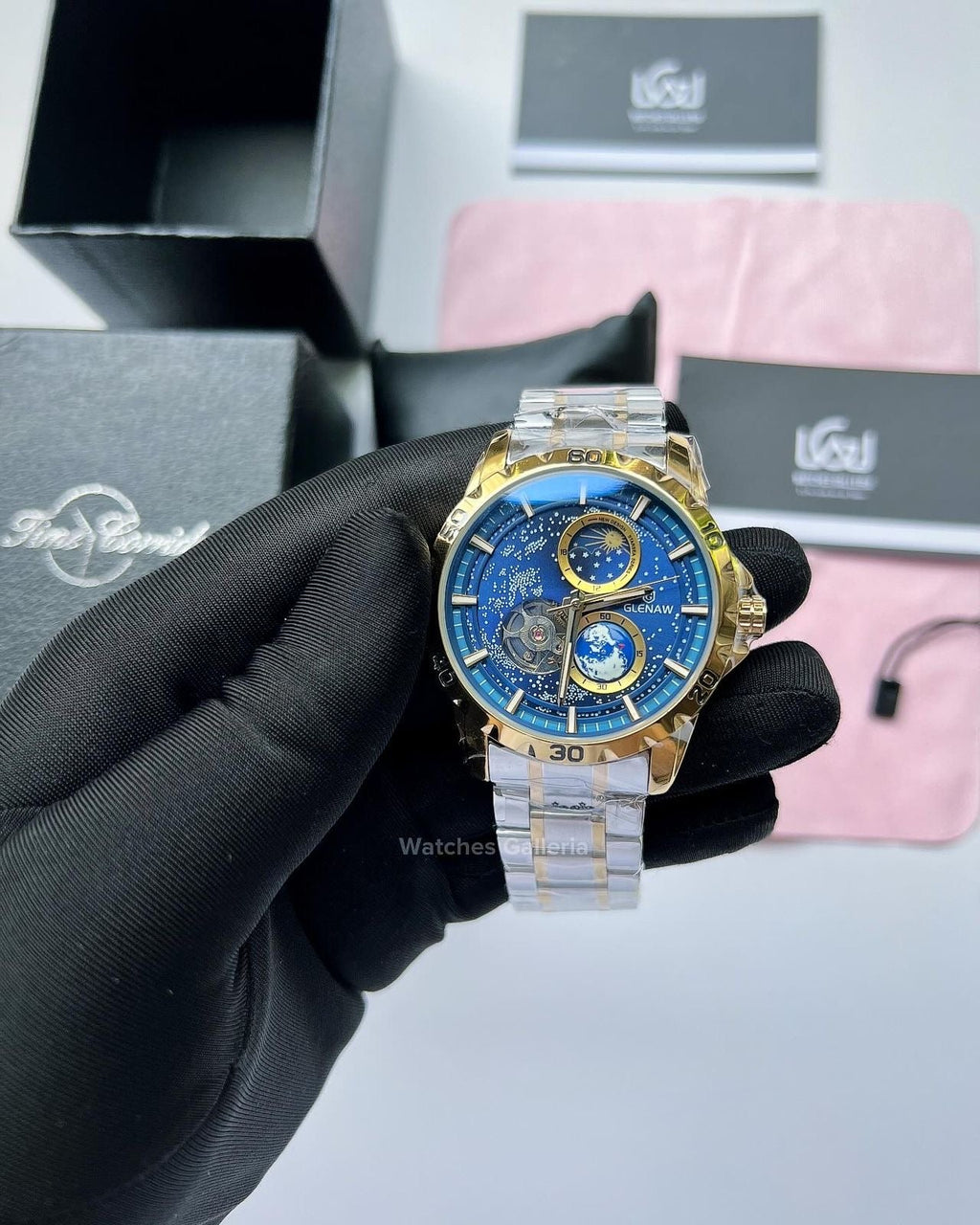 Glenaw Automatic Open Heart & Earth Rotating (Silver/Gold) GL8950 Watches Galleria