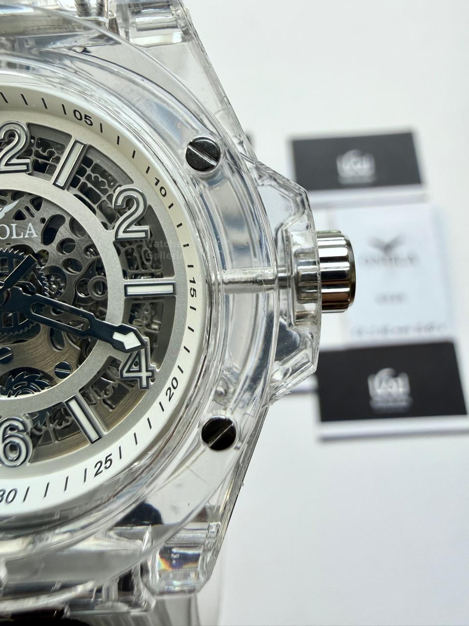 Onola ON3836 Oak Skeleton White Automatic Watch – 49mm Transparent Dial, Bold Sport Design, Pakistan Edition