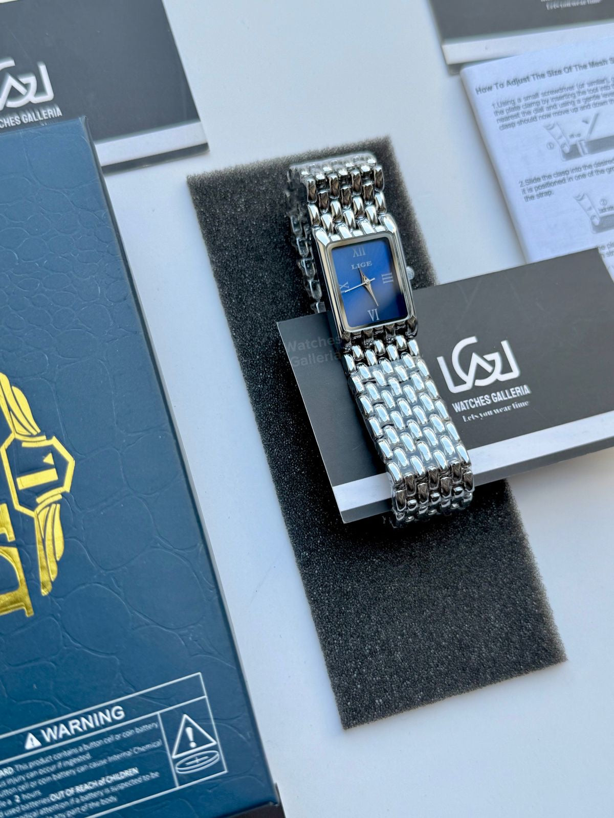 Lige 89156 Tank Women Watch Quartz (Silver/Blue) Lige Women Watch