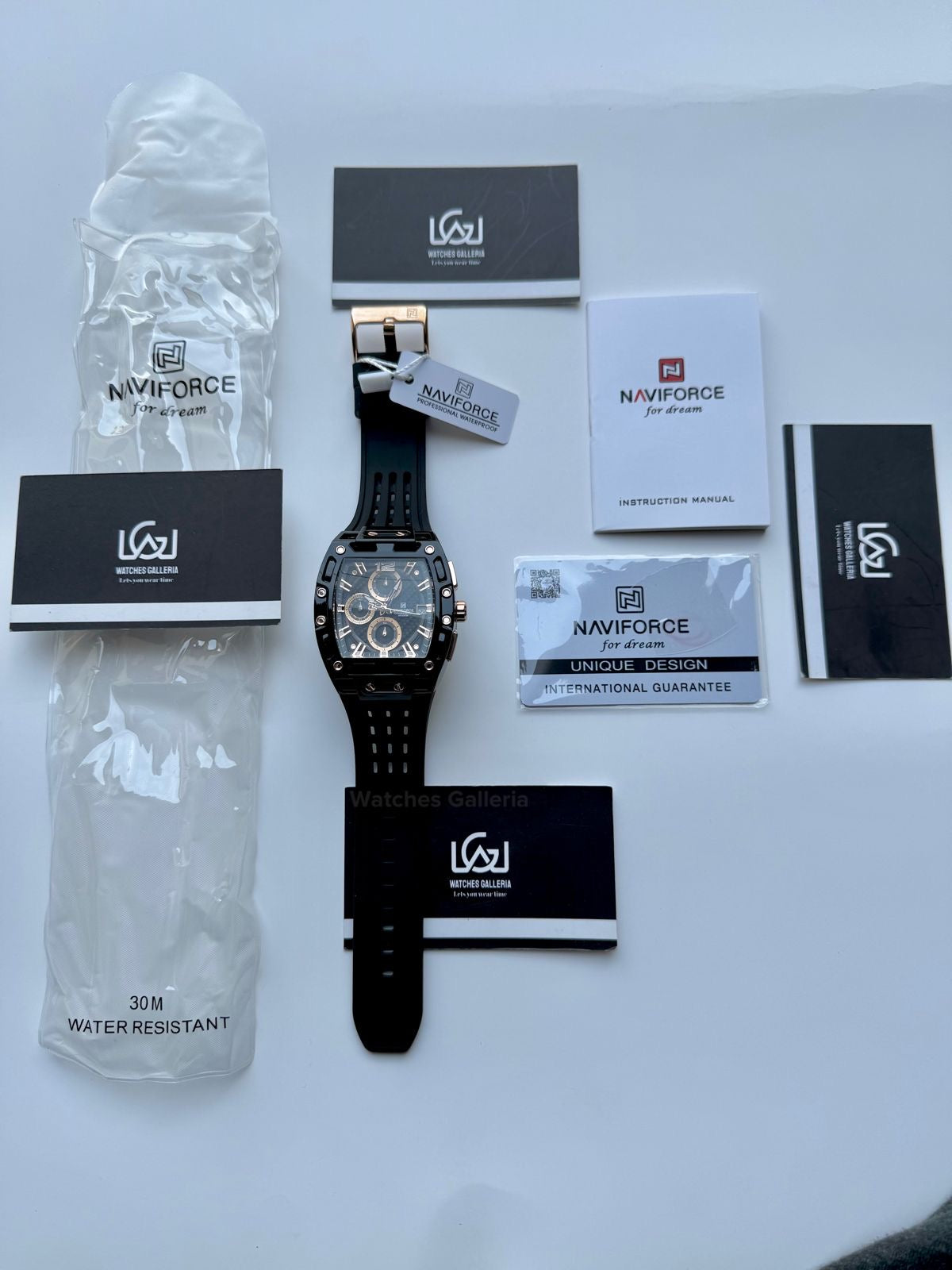 Naviforce NF7105 Tonneau (Black/Rose Gold) Naviforce Watch Pakistan