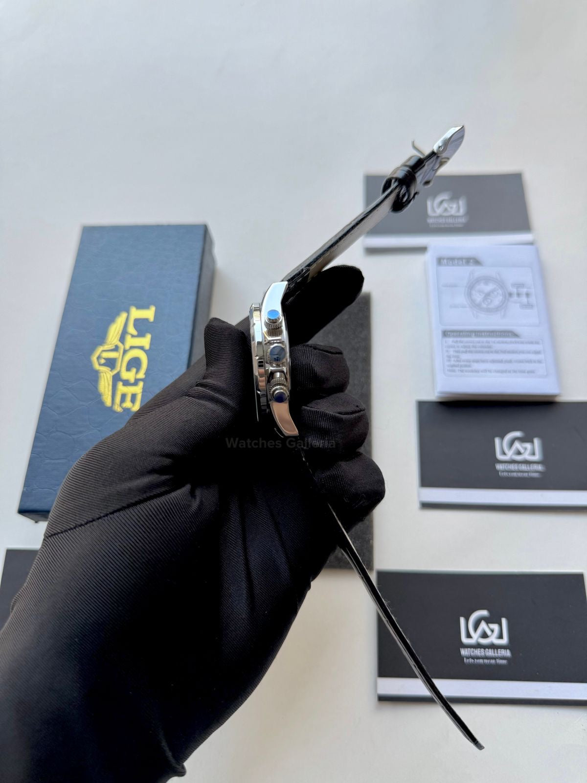 Lige Watch LG89107 Moonphase Chronograph (Black/Silver) Lige Watch in Pakistan