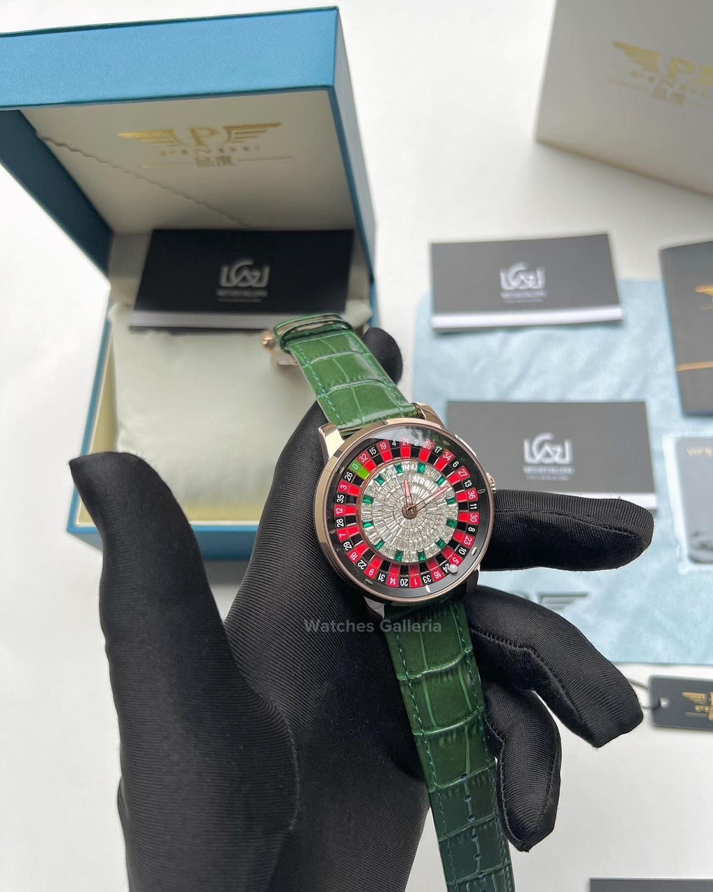 Pindu Design Casino Roulette Automatic Watch (Baguette Cut Diamonds Dial) P6617 Watches Galleria