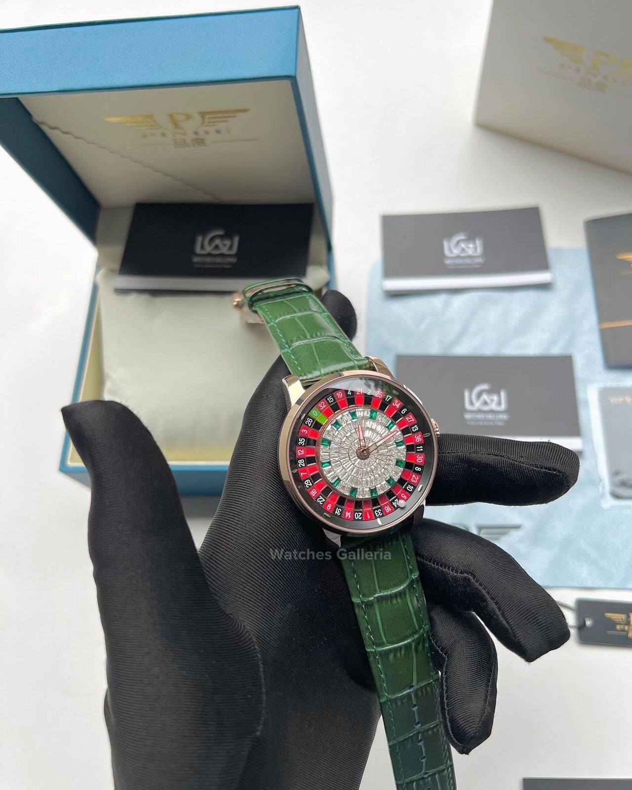 Pindu Design Casino Roulette Automatic Watch (Baguette Cut Diamonds Dial) P6617 Watches Galleria