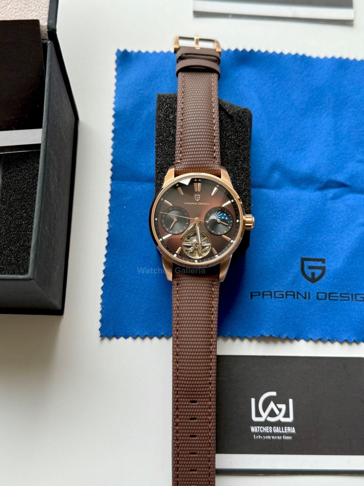 Pagani Design PDys021 Moonphase Flywheel Automatic Latest Watch (Brown/Rose Gold) PD-YS021 Pagani Design in Pakistan