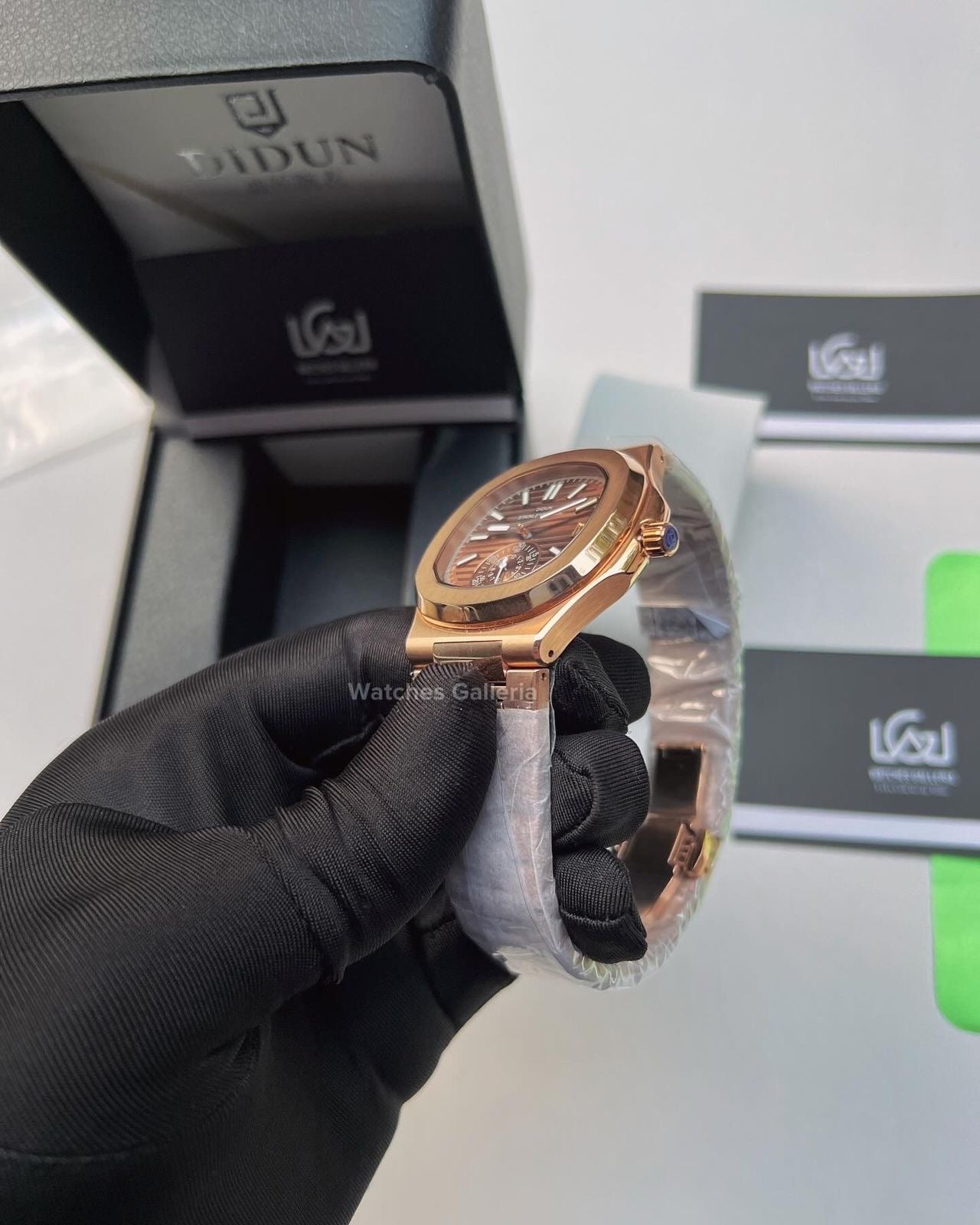 Didun Nautilus Date Day Quartz (Rose Gold w/ Black) PD49 Watches Galleria