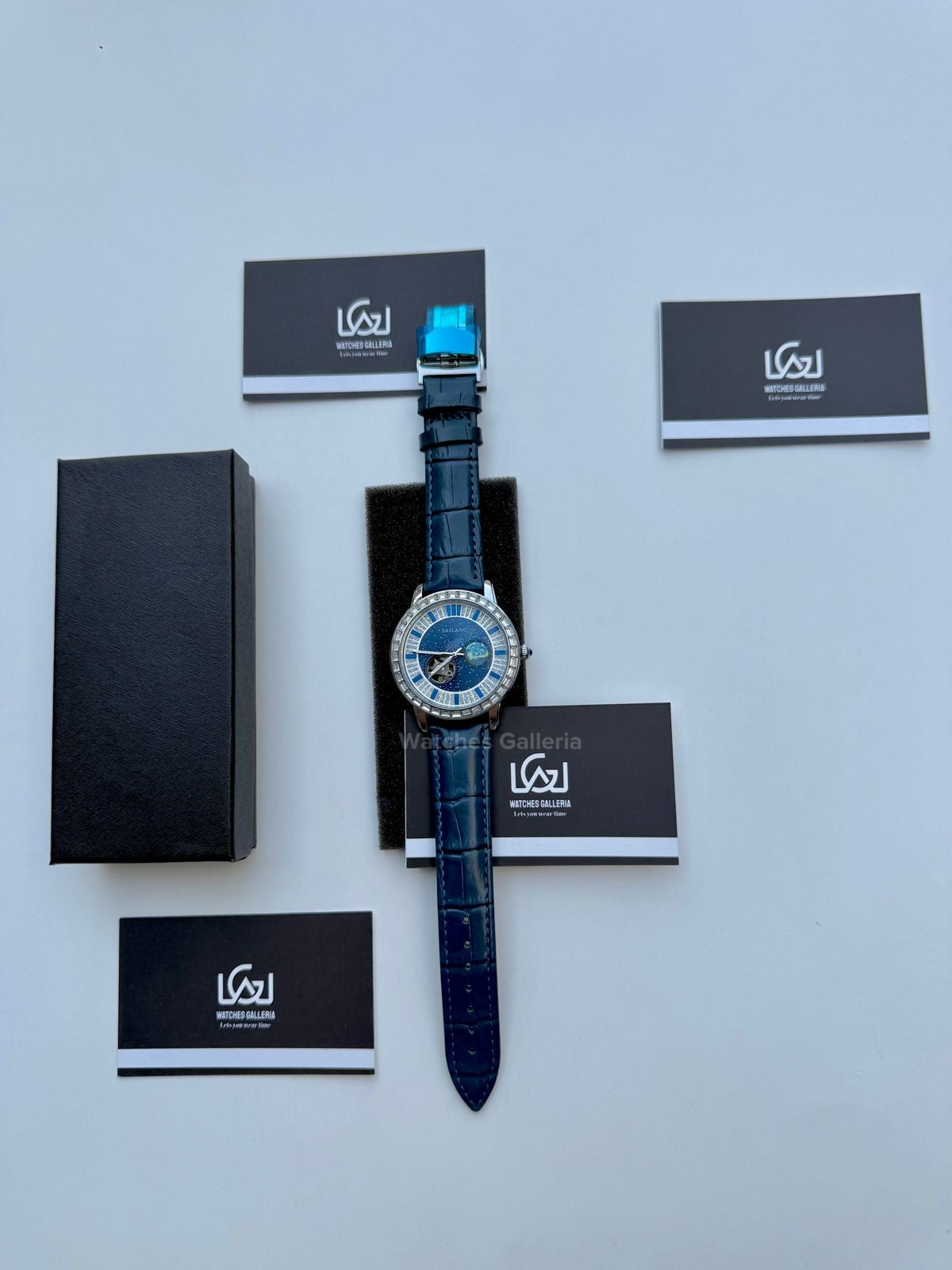 Sailang Moon Dial Open Heart Watch Automatic (Blue) 6603A Watches Galleria