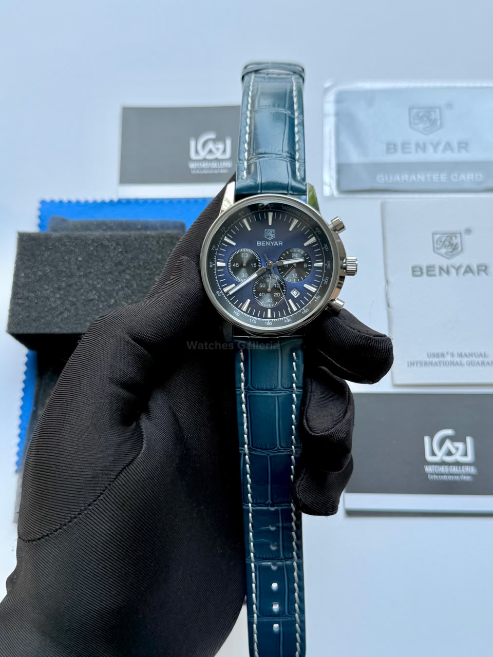 Benyar BY5213 Blue Men’s Luxury Quartz Leather Strap Watch – Waterproof Stainless Steel Analog Wrist Watch with Luminous Hands | Original Benyar Pakistan | Watches Galleria