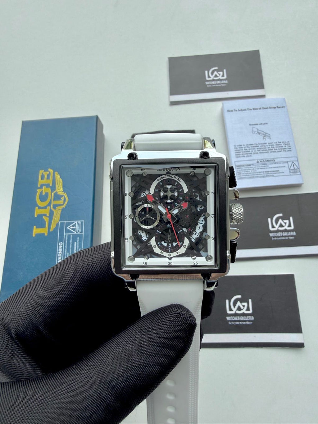 Lige Watch LG8935 Square Chronograph (Silver/White) Lige Watch Pakistan