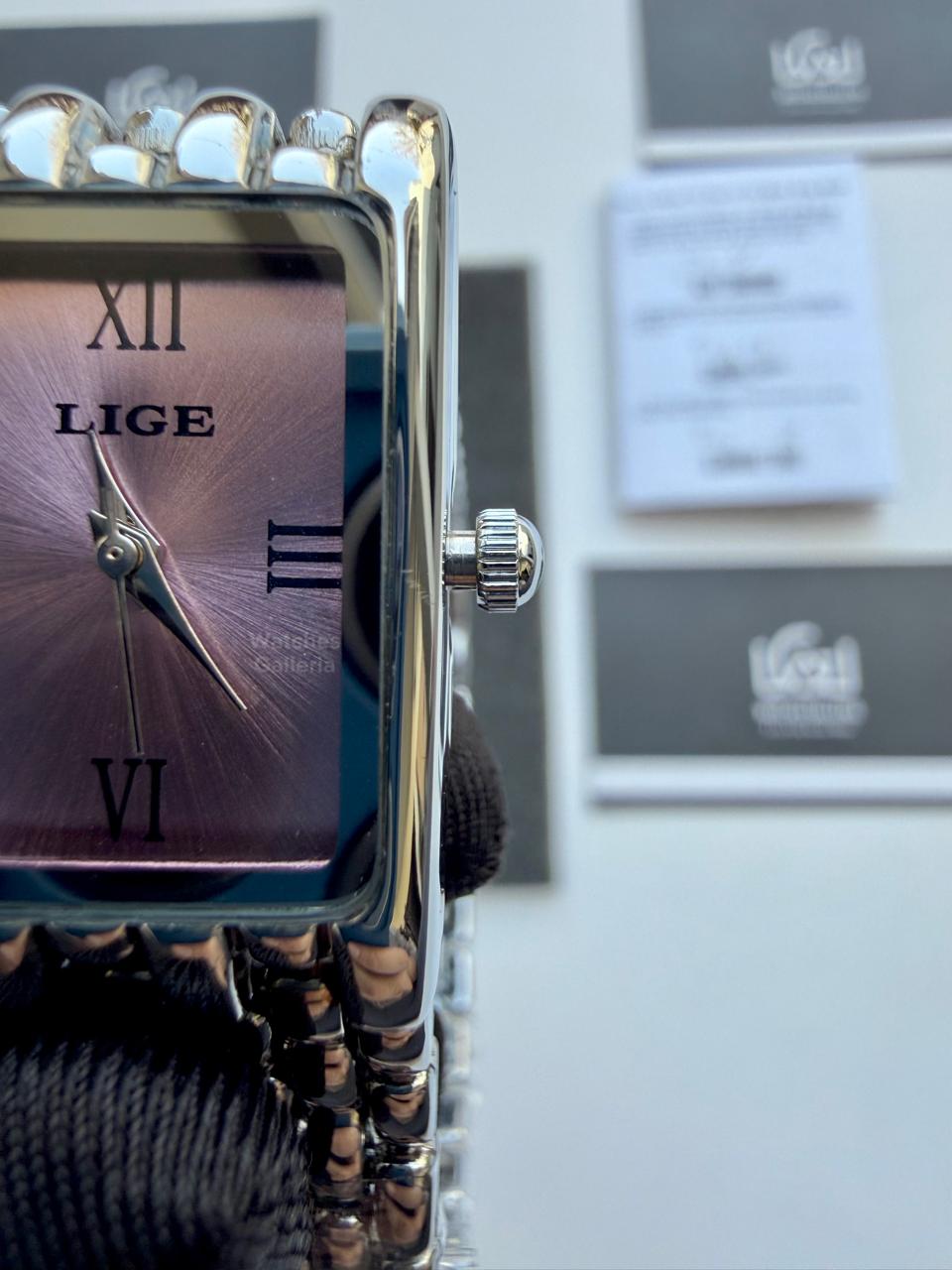 Lige 89156 Tank Women Watch Quartz (Silver/Pink) Lige Women Watch