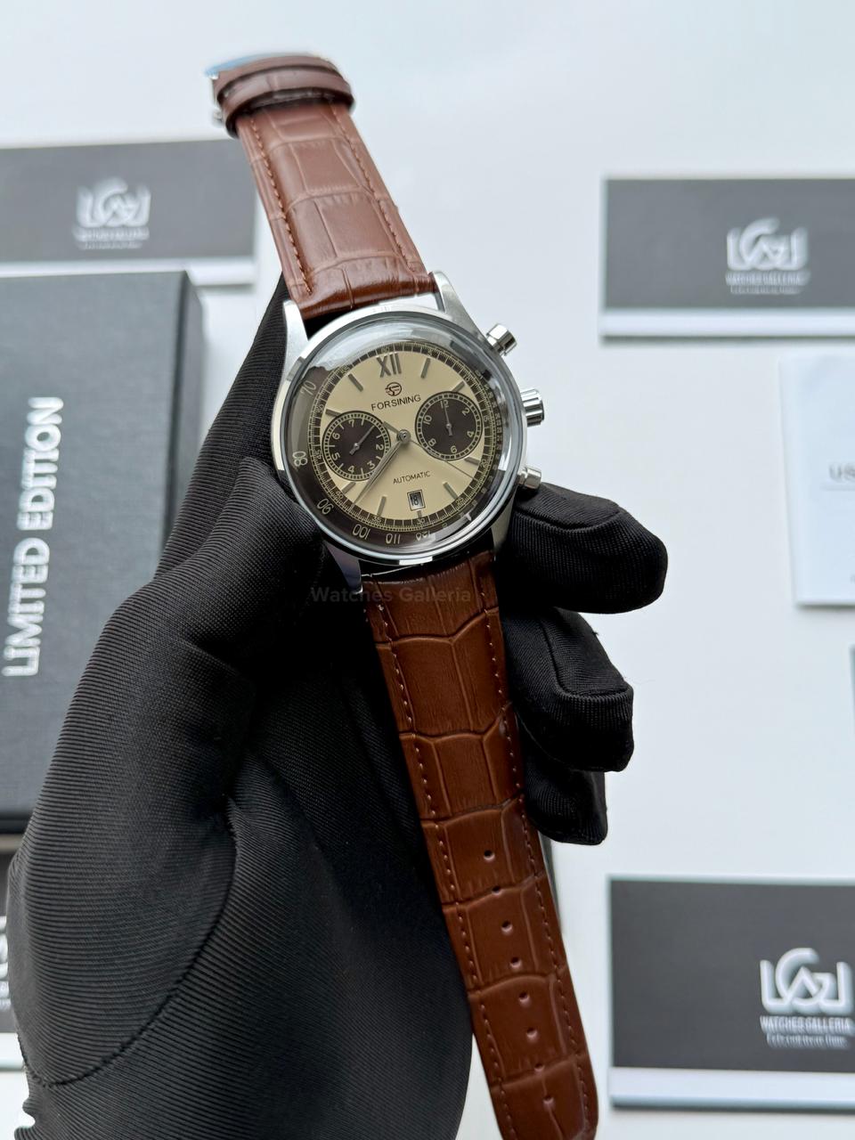 Forsining 147 Panda Automatic Watch Silver Black – Skeleton Dial, Complete Calendar, Luxury Mechanical Men’s Watch